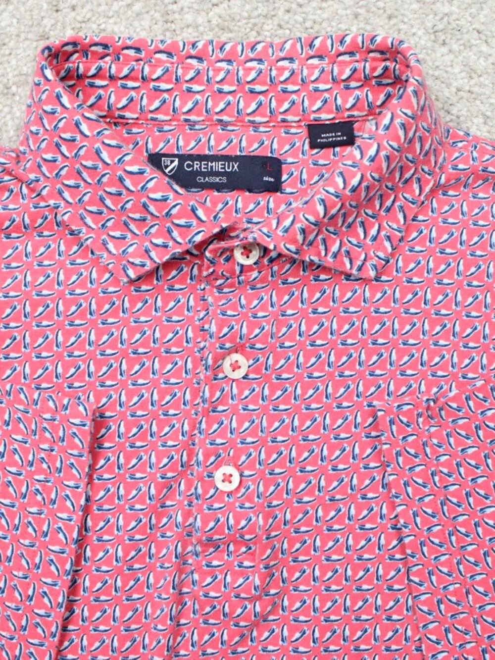 Cremieux Classics AOP Polo Shirt Mens Large Pink Shoe All Over Print Cotton S/S